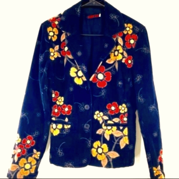 Johnny Was Corduroy Dark Navy  Embroidered Floral Long Sleeve Blazer Jac… - Picture 1 of 6